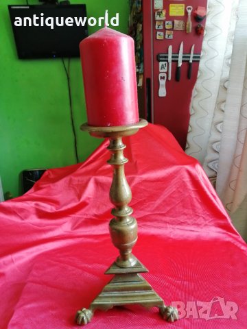 Стар Бронзов ЦЪРКОВЕН СВЕЩНИК ,Дебела Свещ, снимка 2 - Антикварни и старинни предмети - 32637027