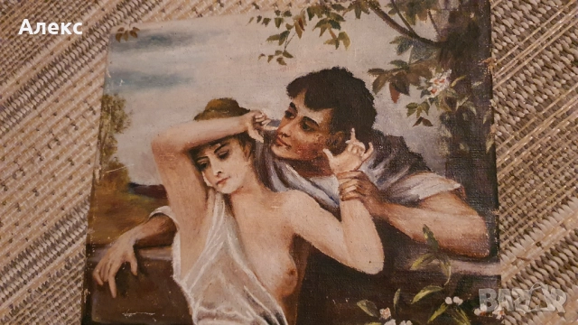 АНТИКВАРНА МАЙСТОРСКА ЖИВОПИС! ПЛАТНО, МАСЛО– ЕРОТИКА., снимка 4 - Картини - 33087937