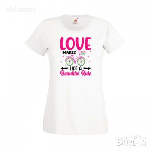 Дамска тениска Свети Валентин Love Makes A Beautiful Ride, снимка 3 - Тениски - 35648232