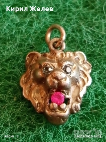 Сребърна висулка Лъвска глава с рубин символизира сила, лидерство 52549, снимка 2 - Колиета, медальони, синджири - 52934705