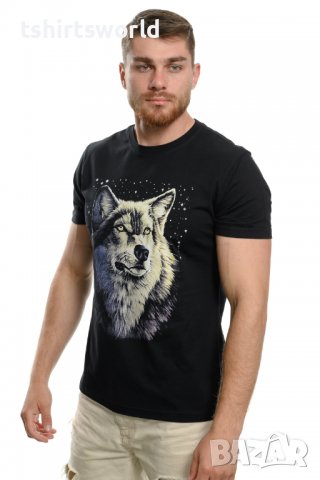 Нова мъжка тениска с дигитален печат Вълк - Звезди, Серия вълци, снимка 6 - Тениски - 37638861