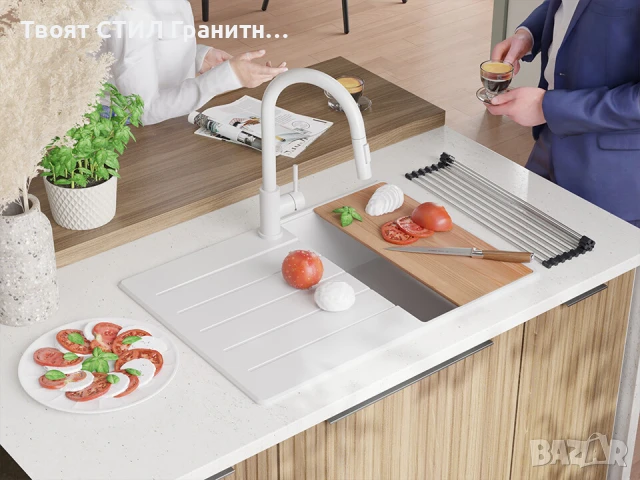 Бял кухненска мивка от гранит Копенхаген 40 Top 700х500