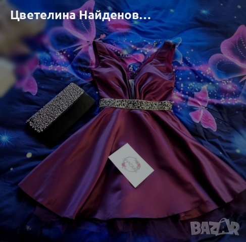 Продавам Официална коктейлна рокля от луксозна тафта в цвят ултравайлет+ПОДАРЪК Чантичка , снимка 2 - Рокли - 43701538