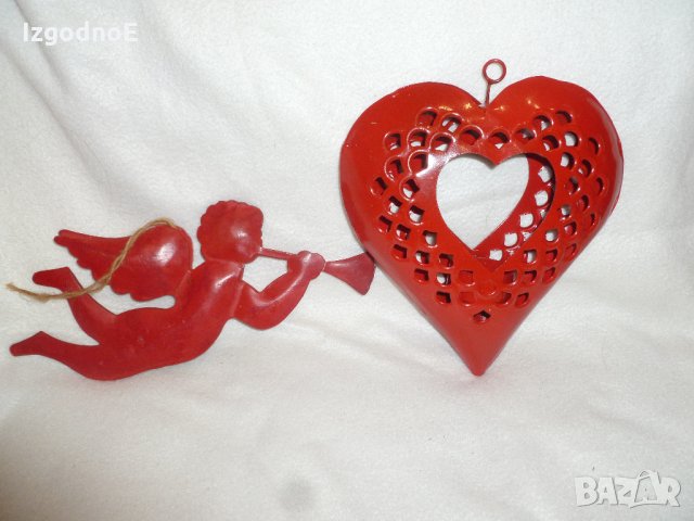 Красива метална декорация - Сърце и Ангел за Свети Валентин, снимка 1 - Статуетки - 27368236