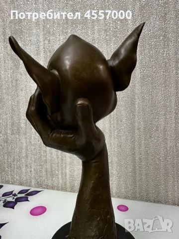 Масивна бронзова статуетка „Мислещият Гоблин“ върху мраморна основа, снимка 2 - Антикварни и старинни предмети - 53405480