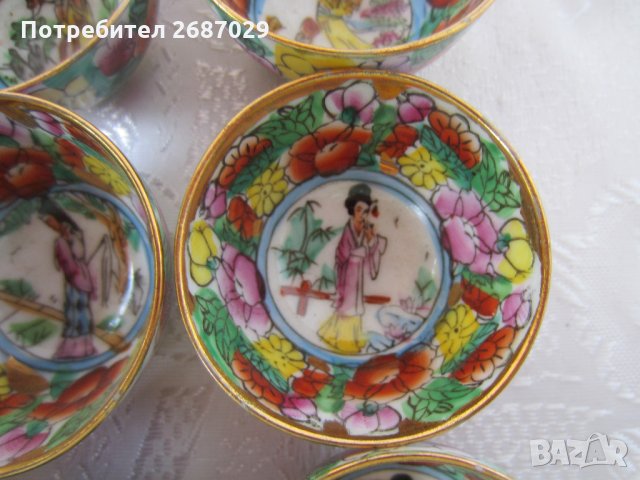12 невероятни японски рисувани чаши с гейши, малки, стари, снимка 9 - Антикварни и старинни предмети - 28951460