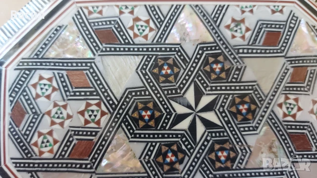 Стара дървена кутия за бижута седеф Интарзия, снимка 5 - Антикварни и старинни предмети - 50903162