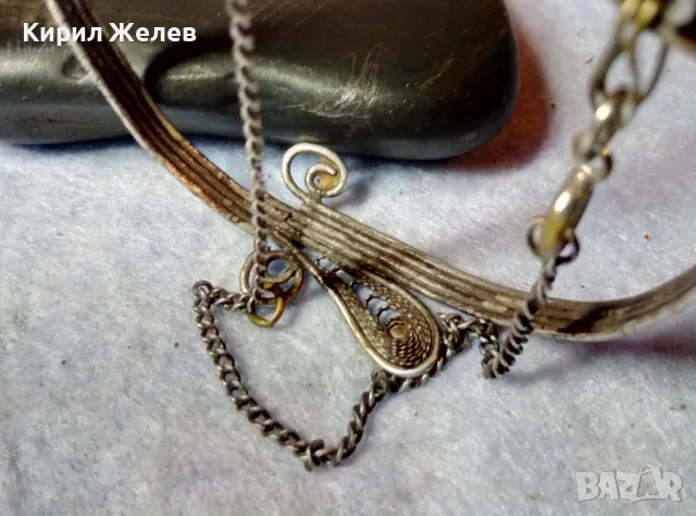 СТАРИННА СРЕБЪРНА ГРИВНА ВИСОКА ПРОБА СРЕБРО ФИЛИГРАННА РЪЧНА ИЗРАБОТКА с ПОСРЕБРЕНА ВЕРИЖКА 40710, снимка 4 - Антикварни и старинни предмети - 48492885