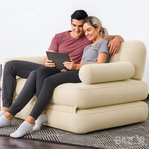 Двоен надуваем матрак с разтегателен диван за спане, снимка 2 - Дивани и мека мебел - 53574132