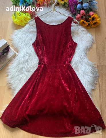 Цикламена рокля кадифе с гол гръб Н&М, снимка 1