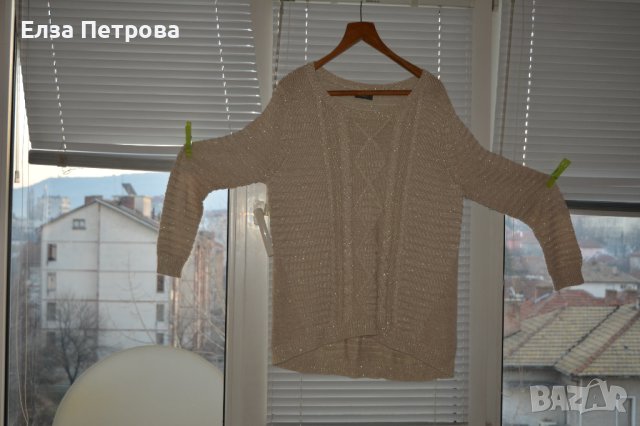 Зимна светло бежово блуза с ламе, снимка 2 - Блузи с дълъг ръкав и пуловери - 43634674