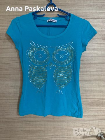 Светло синя тениска с бухал, снимка 2 - Тениски - 32427837