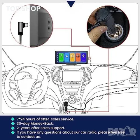Нов Безжичен CarPlay Екран 10.3" HD - Универсален за кола автомобил, снимка 6 - Друга електроника - 49956918