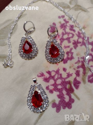 Комплект в 3 части с огнени кристали, нов 💥, снимка 3 - Бижутерийни комплекти - 32688451