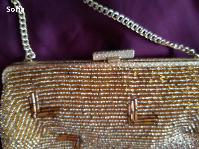 Златна РЕТРО 80те чантичка везана с мъниста малка за повод или колекция, снимка 5 - Чанти - 33039630