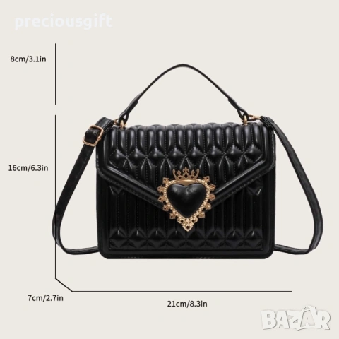 Дамска черна чанта със сърце, снимка 3 - Чанти - 53289873
