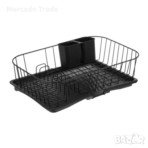 Сушилник за чинии с тавичка Mercado Trade, Метал, Черен