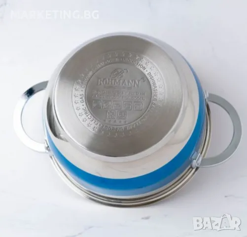 Комплект тенджери Bohmann от 8 части от висококачествена неръждаема стомана в елегантен син дизайн, снимка 3 - Съдове за готвене - 50379681