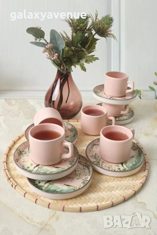 Keramika Комплект за чай Pink Woods, 12 части, за 6 души