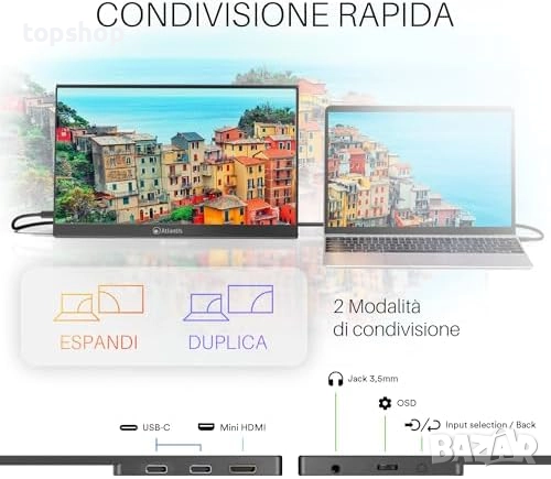 Нов Atlantis 16-инчов преносим монитор 1080P Full HD 1920x1080 HDMI/Type_C високоговорител 2x1W ..., снимка 3 - Монитори - 52520483