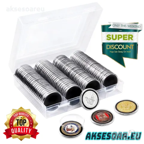 10 бр. прозрачни кръгли кутии за монети от 15 до 50 мм пластмасови капсули за съхранение клипси пред, снимка 8 - Нумизматика и бонистика - 47605833