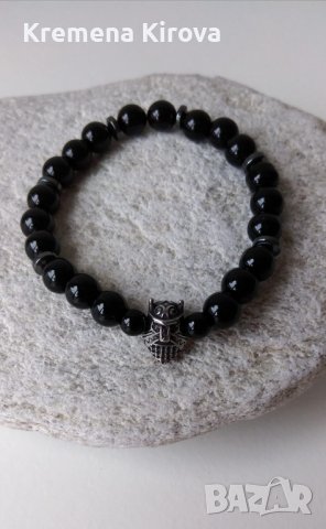 Мъжки гривни с оникс и рицарски шлем от благородна стомана. Бижута Луди гъби., снимка 2 - Гривни - 38184802