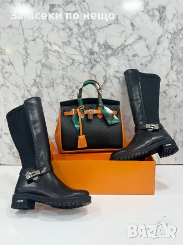 Hermes Дамски Черни Зимни Ботуши Хермес Код SK220, снимка 4 - Дамски ботуши - 52593303