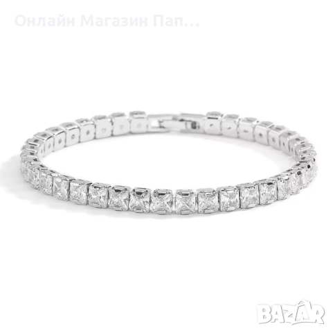 SMTCAT Сребърна Гривна с Квадратни CZ Камъни, снимка 3 - Гривни - 52462485