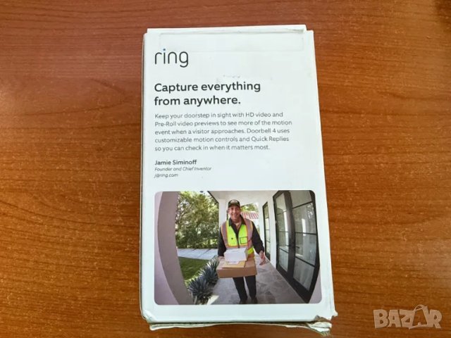 Безжичен видеодомофон звънец Ring Doorbell gen 4 WiFi на батерия, опция солар iOS и Android, снимка 3 - Друга електроника - 50429314