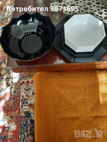 Купа и чиния черна и бяла от аркопал, снимка 2 - Чинии - 51780858