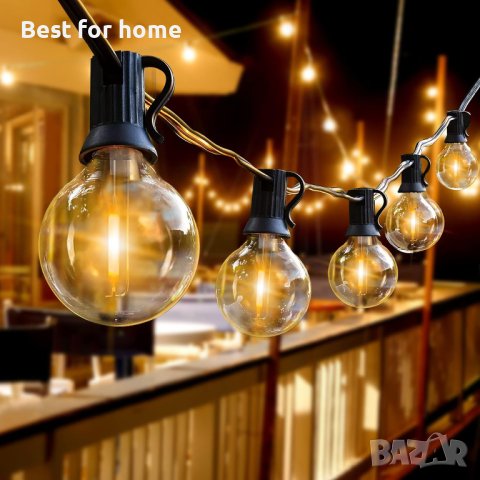 7 М външни светлини, водоустойчиви свързващи се G40 патио светлини, 12 висящи крушки