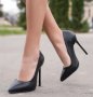 Обувки на ток - черна кожа с черен ток - 60, снимка 2