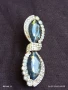 Ретро брошка тип папионка с сребристи кристали и зелени полу скъпоценни камъни 38846, снимка 9