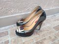 Riccardo Farini стилни кафяви,сиво и черно дамски обувки на висок ток, снимка 1 - Дамски елегантни обувки - 34590419