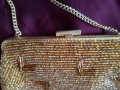 Златна РЕТРО 80те чантичка везана с мъниста малка за повод или колекция, снимка 5