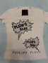 PHILIPP PLEIN бяла тениска маркова оригинална с надписи и камъни, много хубава стегната лукс материя, снимка 2