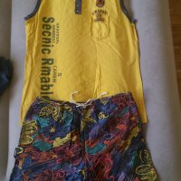 Мъжки летен комплект къси шарени панталони и жълта блуза без ръкав , снимка 1 - Къси панталони - 32970974