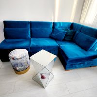 Кадифен диван в цвят петрол, снимка 2 - Дивани и мека мебел - 43214962