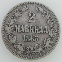 Монета Финландия 2 Марки 1865 г. Александър II  /1, снимка 1 - Нумизматика и бонистика - 37861186