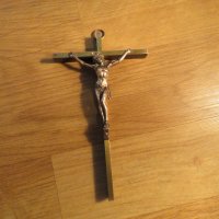 Малък  стар бронзов кръст, разпятие Исус Христос 13 х 8 см , снимка 1 - Антикварни и старинни предмети - 34746545