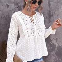 Дамска памучна блуза с дълъг ръкав в бяло, снимка 4 - Блузи с дълъг ръкав и пуловери - 39881436