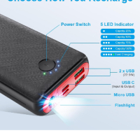 JIGA Външна батерия 27000 mAh Голям капацитет USB C Power Bank Бързо зареждане с фенерче,

, снимка 2 - Оригинални батерии - 44909607