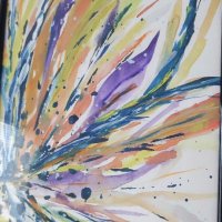 Абстрактна картина лалета, цветя пъстра 22 X 30см, бяло синьо тюркоаз, снимка 10 - Картини - 34626925