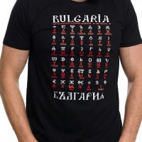 Нова мъжка черна тениска с трансферен печат Глаголица, България, снимка 1 - Тениски - 27878252