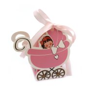 Картонена кутия бебешка количка  цвят розов, снимка 1 - Декорация за дома - 43845142