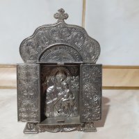 Малък метален триптих икона религия, снимка 4 - Антикварни и старинни предмети - 43382873