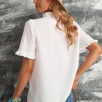 Дамска ефектна риза в бяло с къс ръкав, снимка 6 - Ризи - 40426926