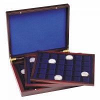  Луксозна дървена кутия за съхранение на 90 монети до 39мм, снимка 1 - Нумизматика и бонистика - 28389139
