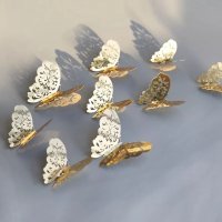 3D 12 броя златисти пеперуди за декорация на стена ПОДАРЪК , снимка 2 - Декорация за дома - 32552124