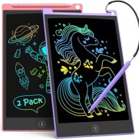 TECJOE Комплект 2 LCD детски цветни таблета за рисуване 8.5”,стикери/писалки/каишка,лилав/розов, снимка 1 - Образователни игри - 44069307